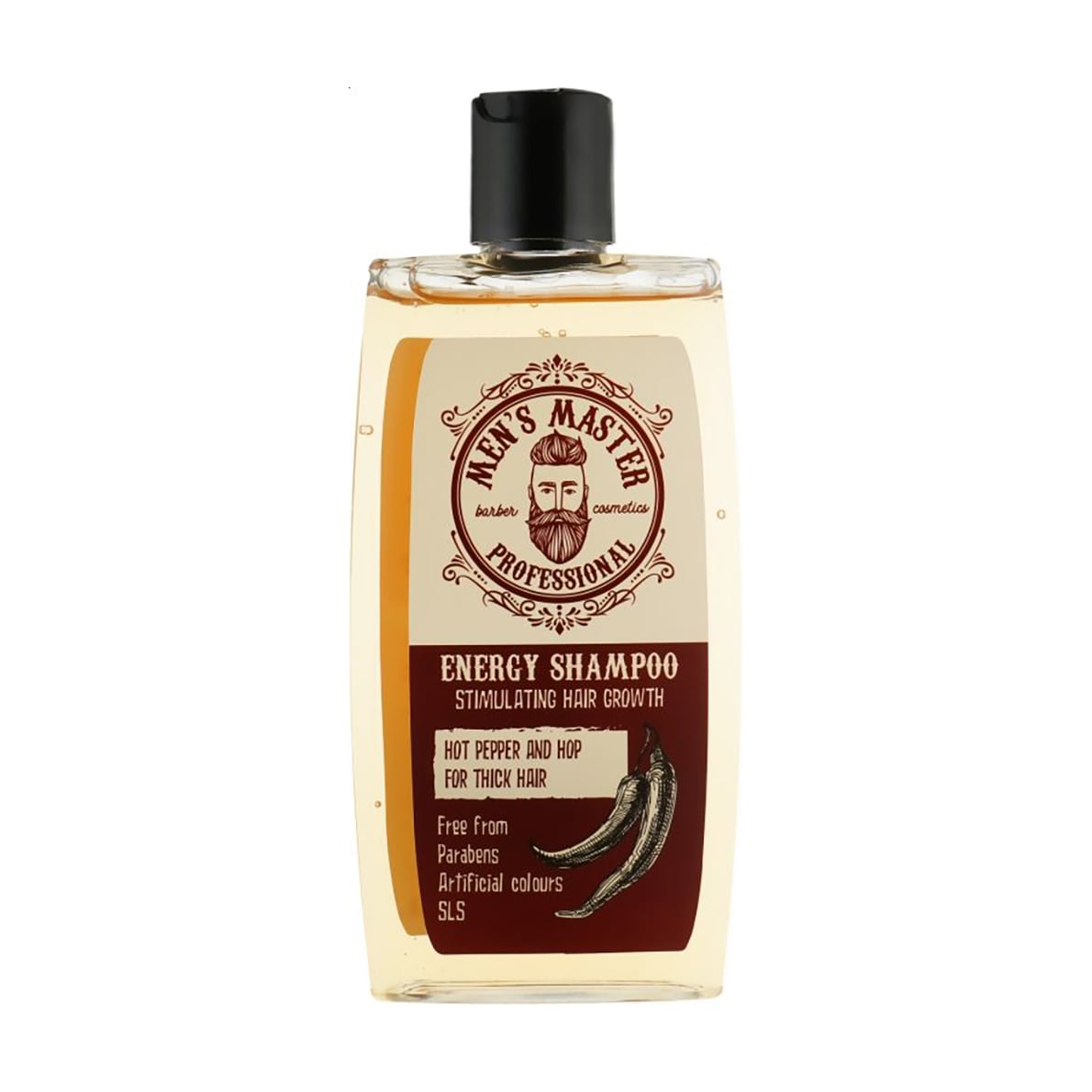 Уцінка! Чоловічий стимулювальний шампунь Men's Master Energy Shampoo Червоний перець, кофеїн і хміль, для густого волосся, 260 мл